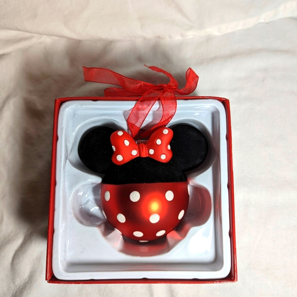 Minnie Mouse Disney Christmas Glass Ornament in box